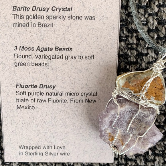 Gold Barite, Fluorite Drusy & Moss Agate Necklace - Picture 9 of 16